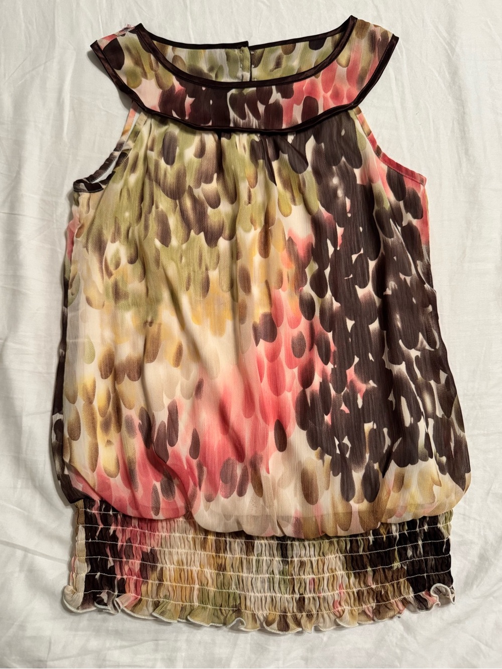 BCX Sleeveless Blouson Top in Brown, Green, Pink
